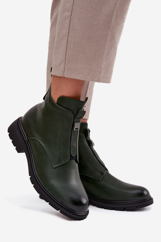 Insulated Women's Boots with Zipper with Decorative Detail Dark Green Roselle