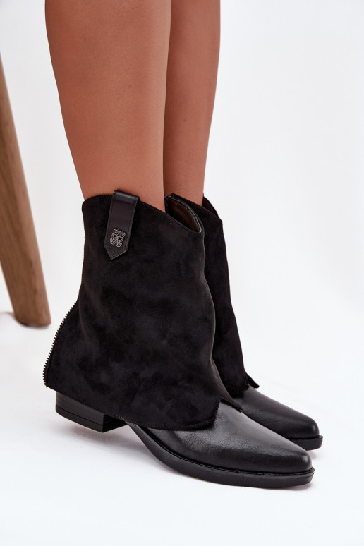 Ocieplane Botki Kowbojki Na Obcasie Czarne Sylvette