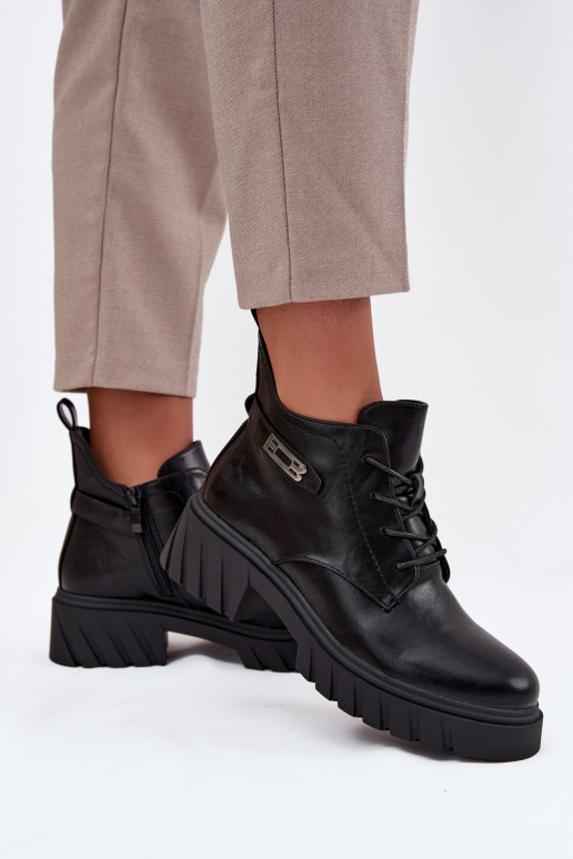 Low Insulated Women's Ankle Boots on Block with Decorative Strap Black Therisse