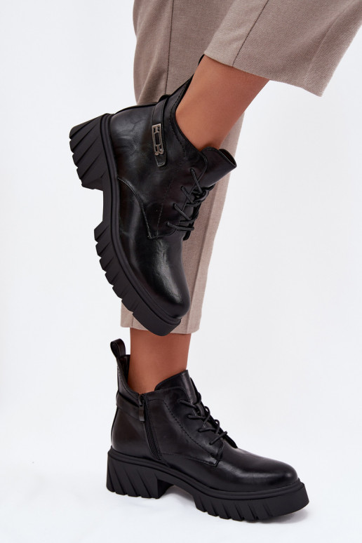 Low Insulated Women's Ankle Boots on Block with Decorative Strap Black Therisse