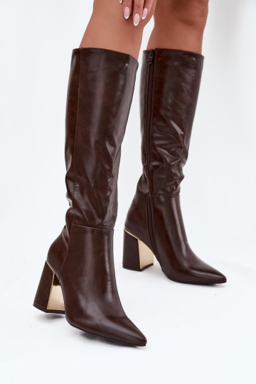 Women's High Heel Boots with Gold Element Chocolate Alessine 2