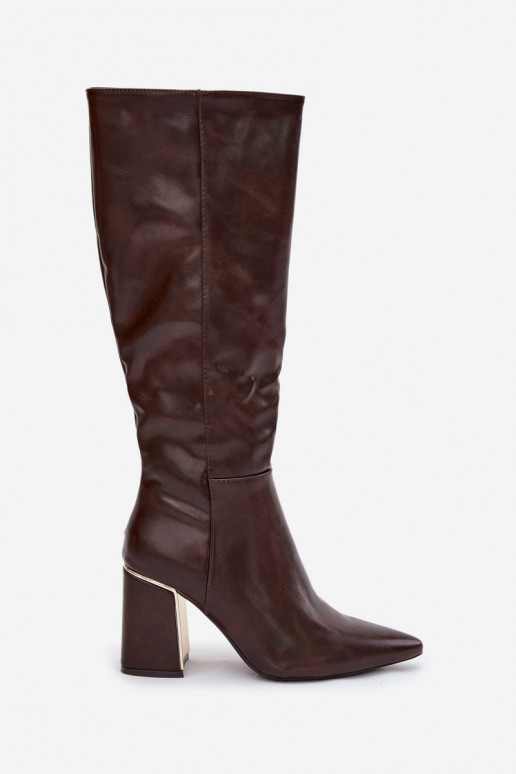 Women's High Heel Boots with Gold Element Chocolate Alessine Women's High Heel Boots with Gold Element Chocolate Alessine