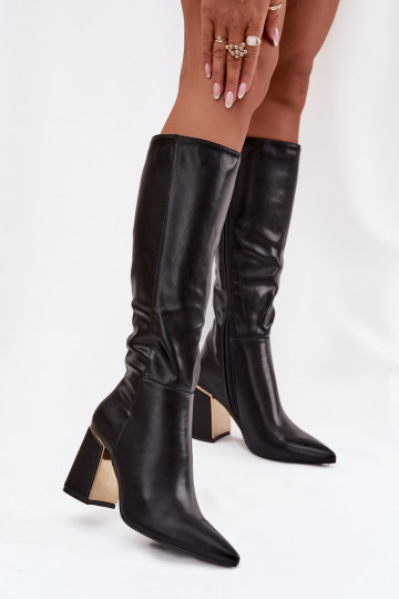 Women's heeled boots with gold element black Alessine 2