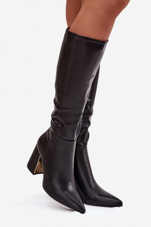 Women's heeled boots with gold element black Alessine Women's heeled boots with gold element black Alessine