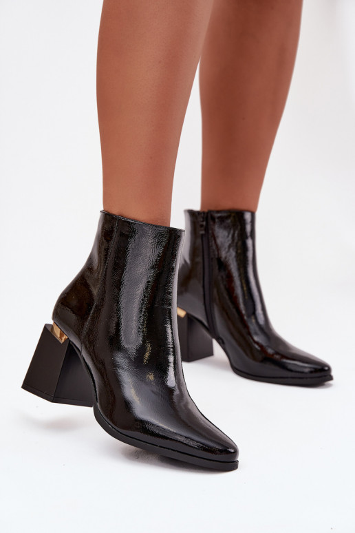 Lacquered Insulated Women's Heeled Boots Made of Eco Leather Black Brivelle