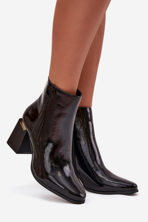 Lacquered Insulated Women's Heeled Boots Made of Eco Leather Black Brivelle