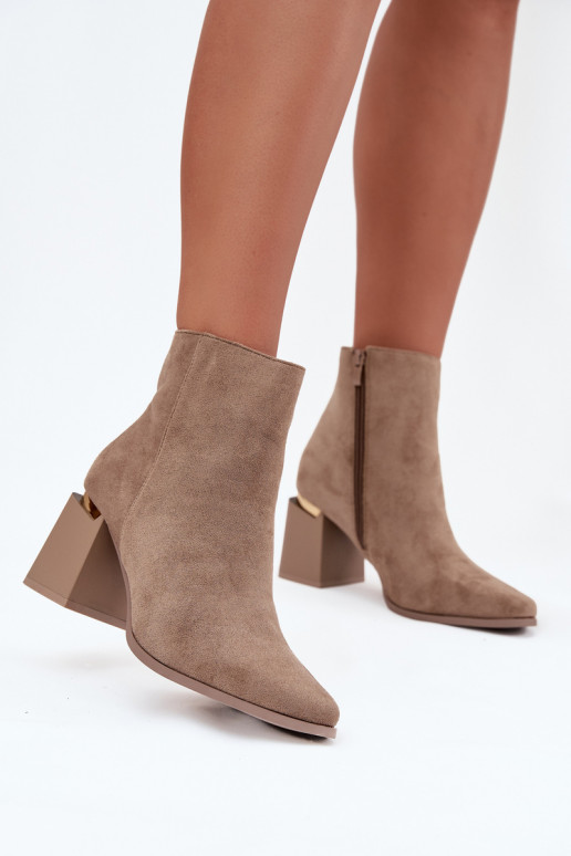 Insulated Women's Ankle Boots on Heel with Eco Suede Beige Brivelle