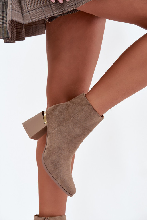 Insulated Women's Ankle Boots on Heel with Eco Suede Beige Brivelle