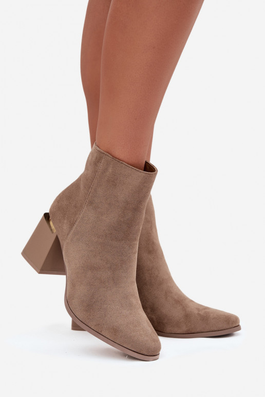 Insulated Women's Ankle Boots on Heel with Eco Suede Beige Brivelle
