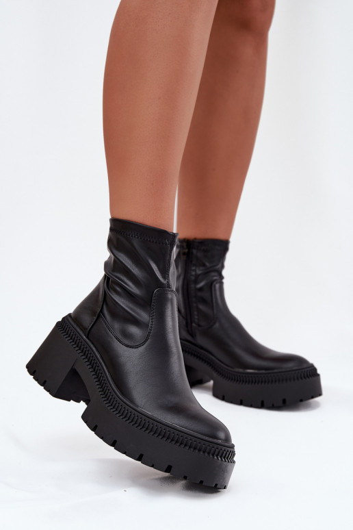 Women's Ankle Boots with Chunky Heel and Platform Eco Leather Black Elvianne