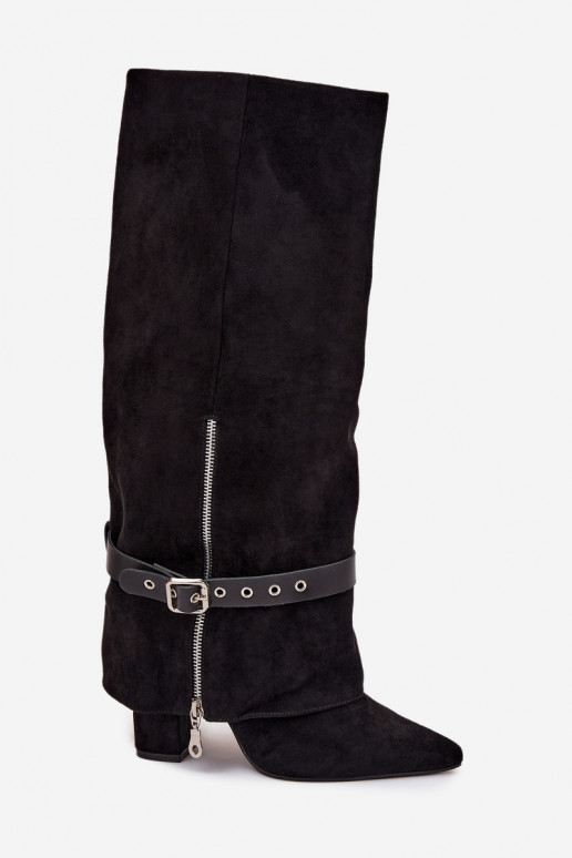 Women's Heeled Boots with Decorative Strap Black Jolivine