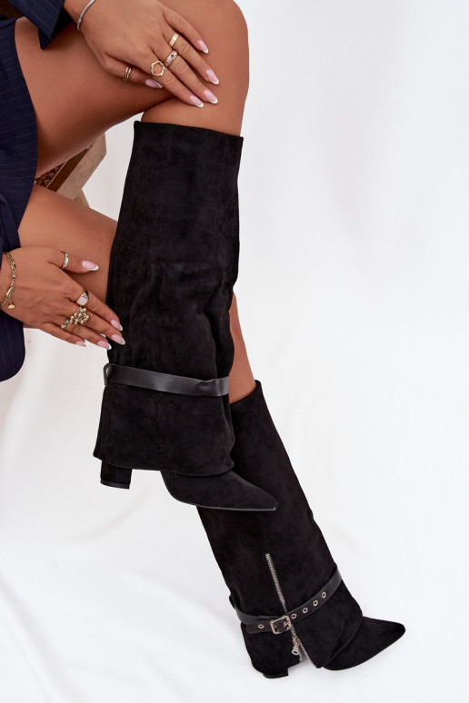 Women's Heeled Boots with Decorative Strap Black Jolivine