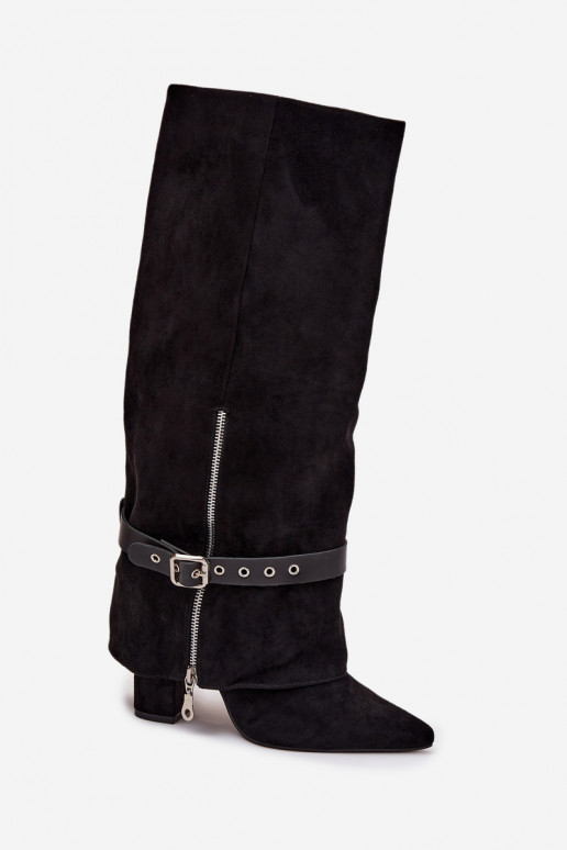 Women's Heeled Boots with Decorative Strap Black Jolivine