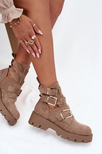 Women's Ankle Boots with Straps and Silver Clamps Beige Helisse