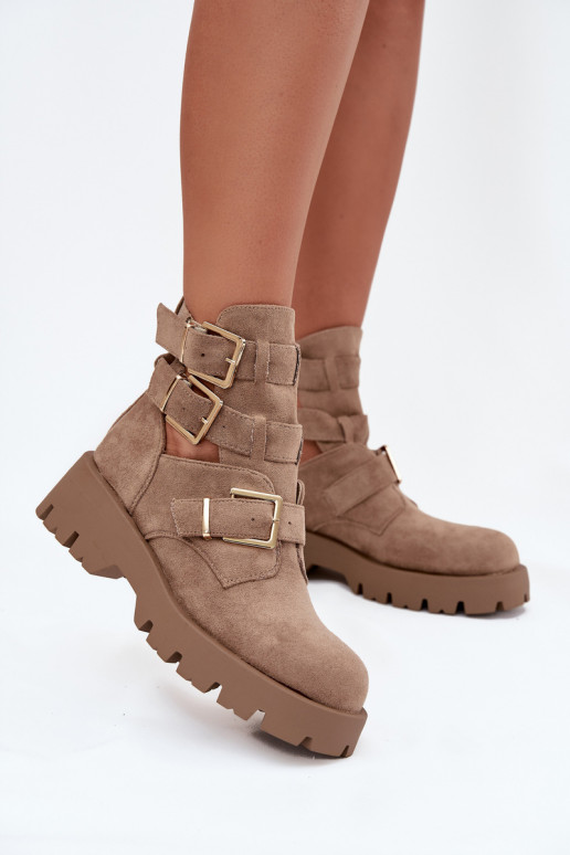 Women's Ankle Boots with Straps and Silver Clamps Beige Helisse