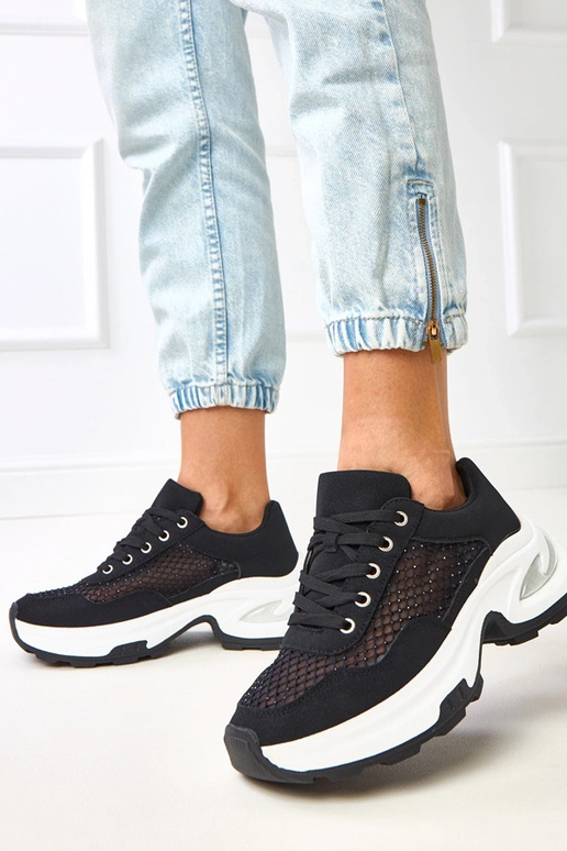 Czarne sneakersy na platformie z... Czarne sneakersy na platformie z...