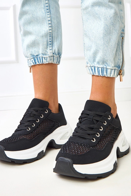 Czarne sneakersy na platformie z... Czarne sneakersy na platformie z...