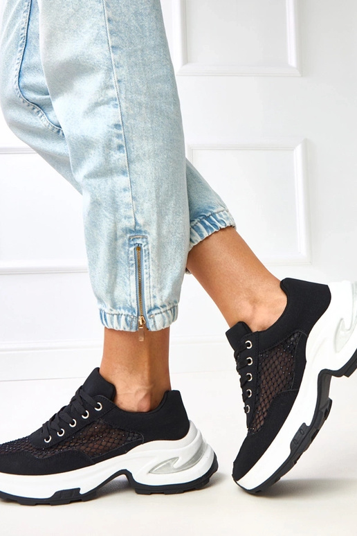 Czarne sneakersy na platformie z... Czarne sneakersy na platformie z...