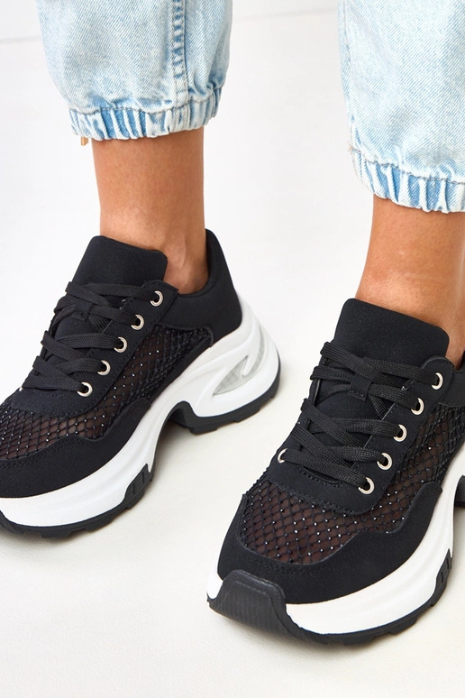 Czarne sneakersy na platformie z... Czarne sneakersy na platformie z...