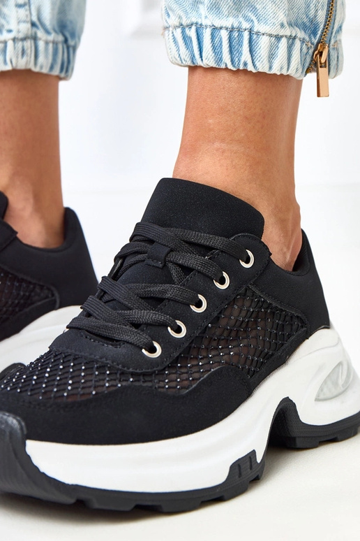 Czarne sneakersy na platformie z... Czarne sneakersy na platformie z...