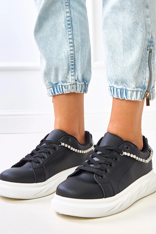 Czarne sneakersy na platformie z... Czarne sneakersy na platformie z...