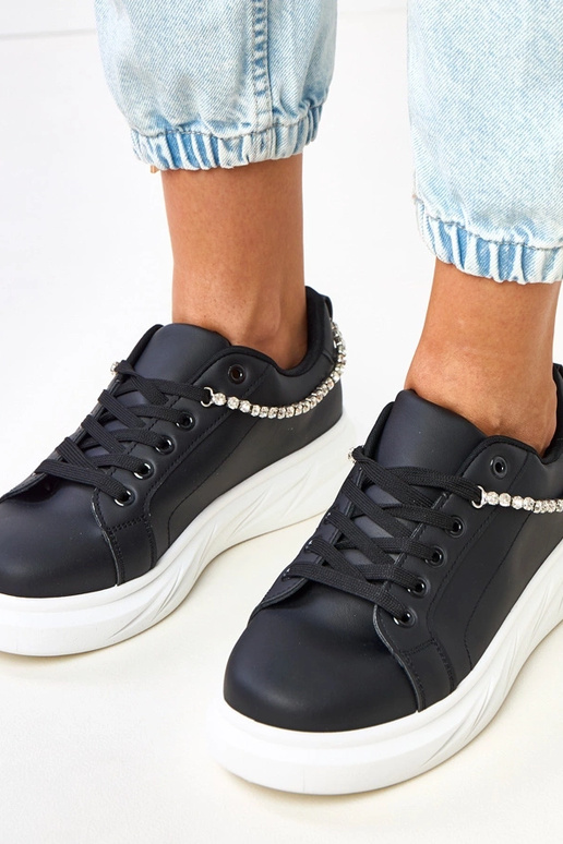 Czarne sneakersy na platformie z... Czarne sneakersy na platformie z...