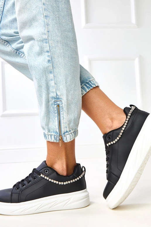 Czarne sneakersy na platformie z... Czarne sneakersy na platformie z...