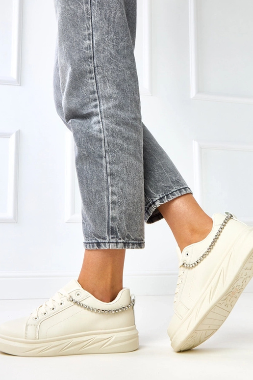 Beżowe sneakersy na platformie z... Beżowe sneakersy na platformie z...