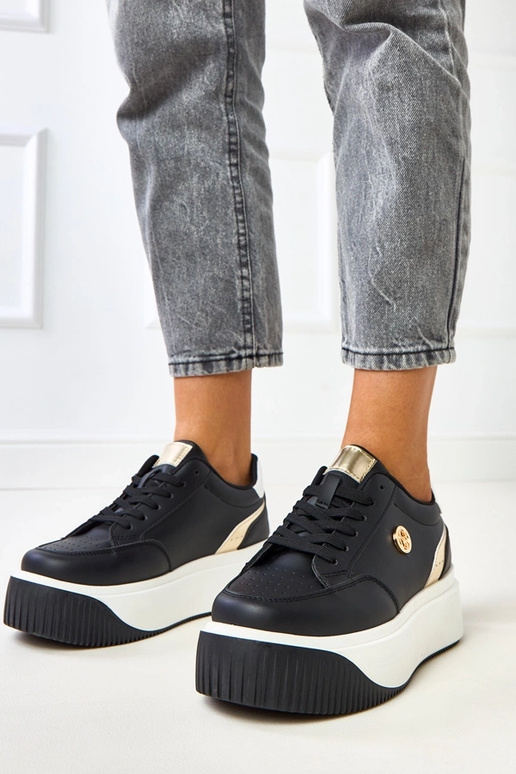 Czarne sneakersy na platformie ze... Czarne sneakersy na platformie ze...