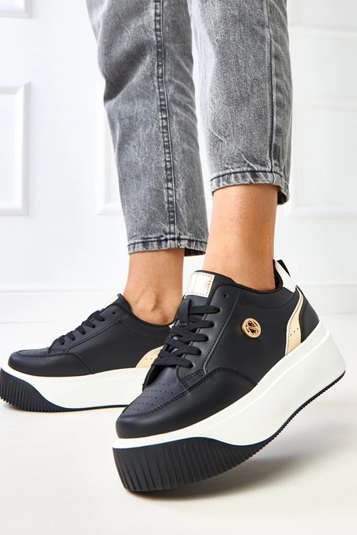 Czarne sneakersy na platformie ze... Czarne sneakersy na platformie ze...