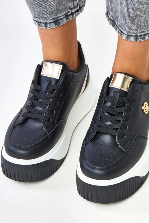 Czarne sneakersy na platformie ze... Czarne sneakersy na platformie ze...