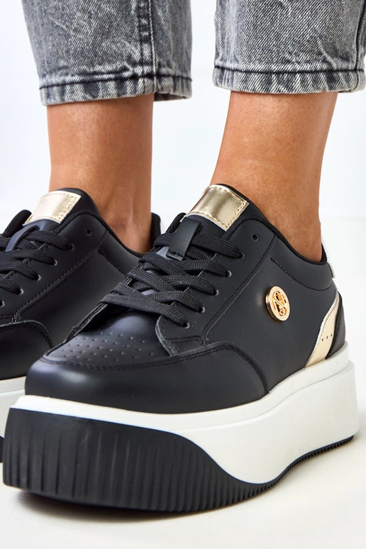 Czarne sneakersy na platformie ze... Czarne sneakersy na platformie ze...