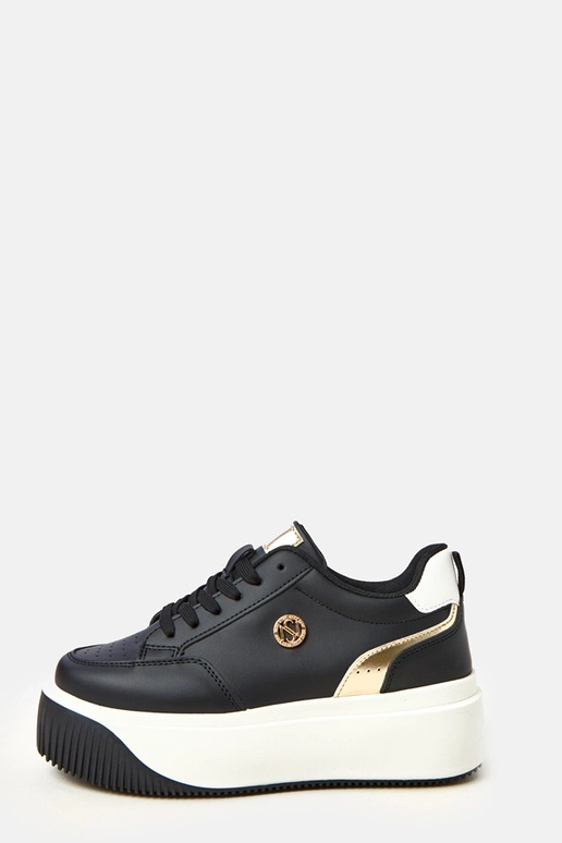 Czarne sneakersy na platformie ze... Czarne sneakersy na platformie ze...