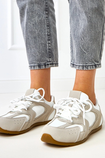 Biało- beżowe sneakersy z podwójnym sznurowaniem Casey