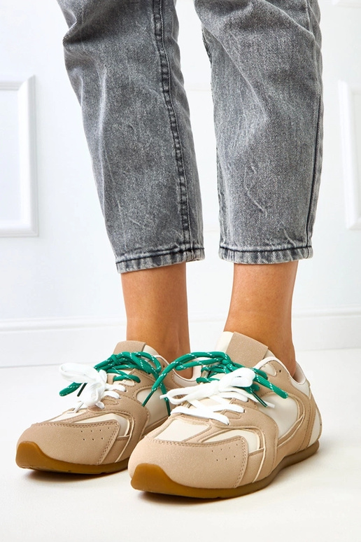 Beżowe sneakersy z podwójnym... Beżowe sneakersy z podwójnym...