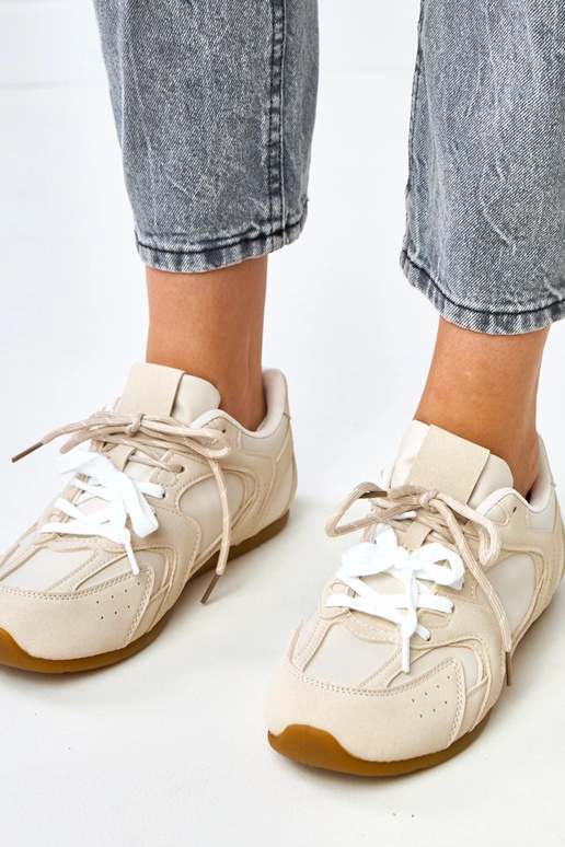 Beżowe sneakersy z podwójnym... Beżowe sneakersy z podwójnym...
