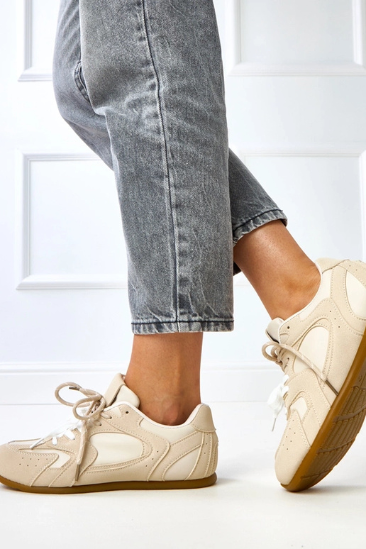 Beżowe sneakersy z podwójnym... Beżowe sneakersy z podwójnym...