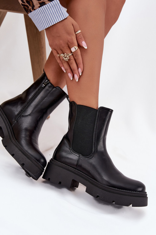 Ocieplane Botki Sztyblety Na Zamek Czarne Niviane
