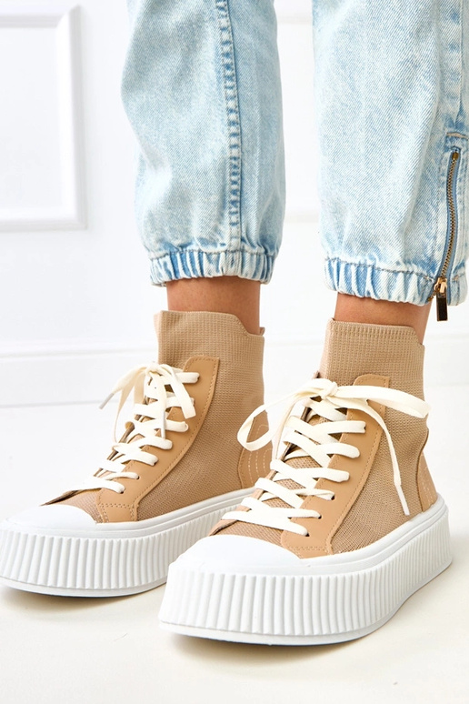 Brązowe trampki wsuwane skarpetkowe...