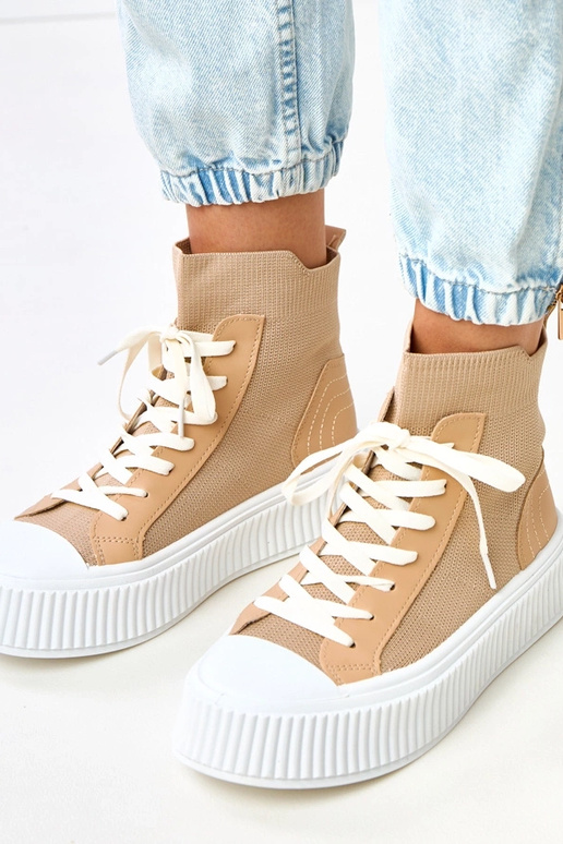 Brązowe trampki wsuwane skarpetkowe...