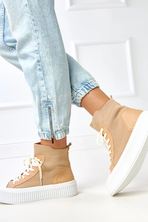 Brązowe trampki wsuwane skarpetkowe...