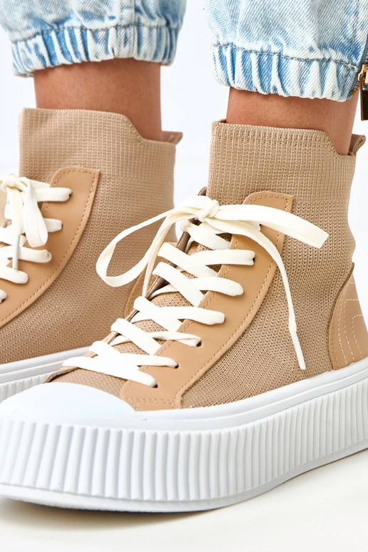 Brązowe trampki wsuwane skarpetkowe...