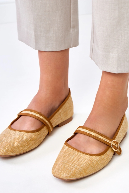 Bązowe balerinki plecione ze... Bązowe balerinki plecione ze...