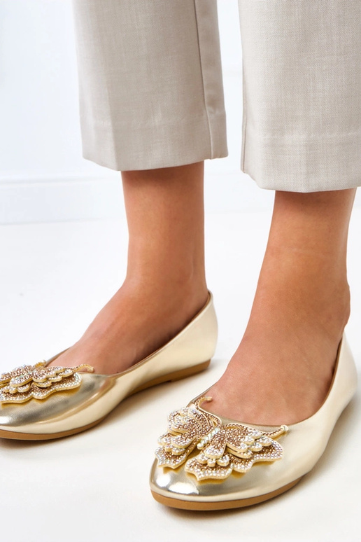 Złote balerinki z ozdobnym motylem Gruca Złote balerinki z ozdobnym motylem Gruca