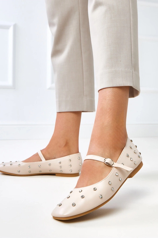 Beżowe balerinki z kryształkami Heidi Beżowe balerinki z kryształkami Heidi