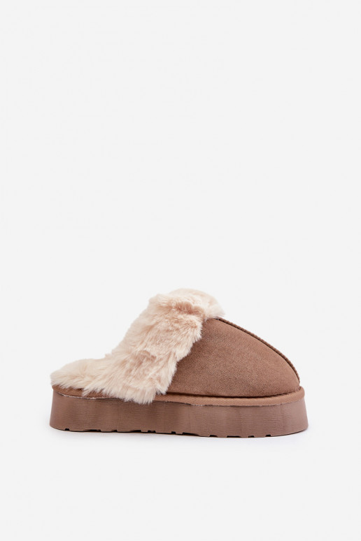 Women's Snow Slippers On Thick Sole With Fur Dark Beige Doriola