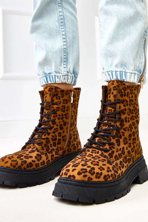 Brązowe botki z motywem panterki Espe