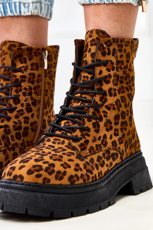 Brązowe botki z motywem panterki Espe