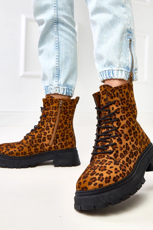 Brązowe botki z motywem panterki Espe