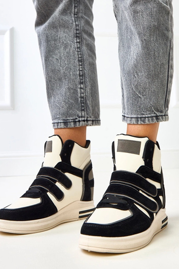Wysokie sneakersy czarno-białe na ukrytym koturnie Ashni